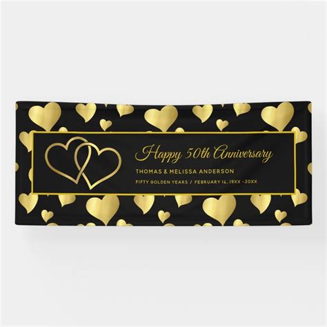 HAPPY 50TH ANNIVERSARY GOLD LINKED HEARTS BANNER | Zazzle