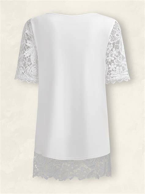 Women Casual Lace Plain Square Neck Short Sleeve T Shirt Noracora