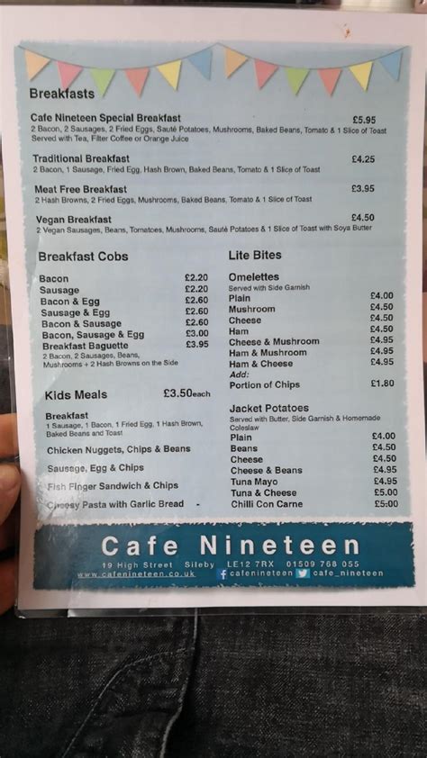 Menu At Cafe Nineteen Mountsorrel 19 High St