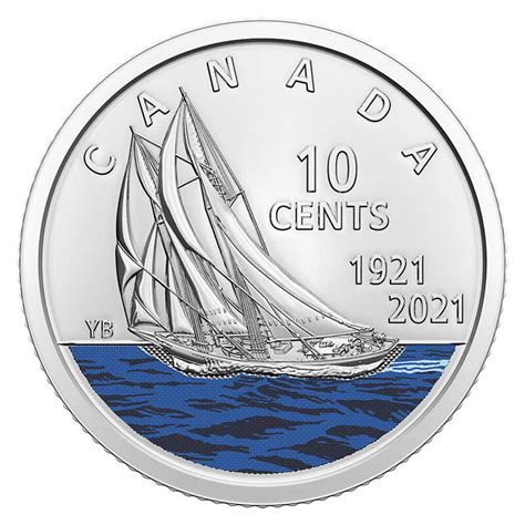 2021 1921 Canadian 10 Cent Bluenose Schooner 100th Anniv Coloured