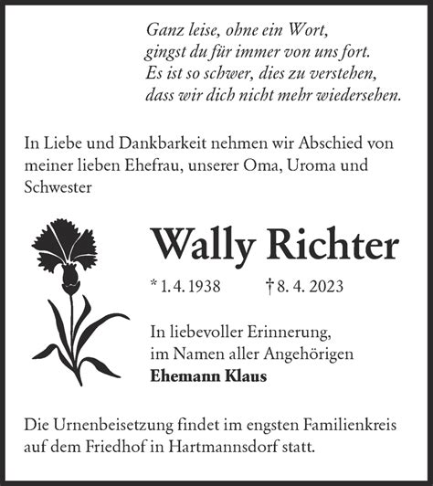 Traueranzeigen Von Wally Richter Lr Online Trauer De