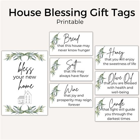 New House Blessing Gift Tags Housewarming Printable Bread Salt Wine