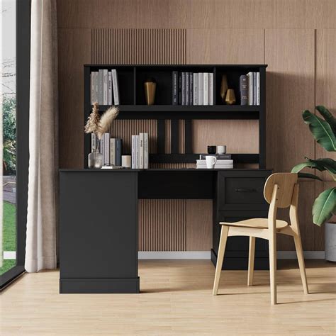 59.84 in. W Black Home Office Computer Desks with Hutch, Office Sesk ...