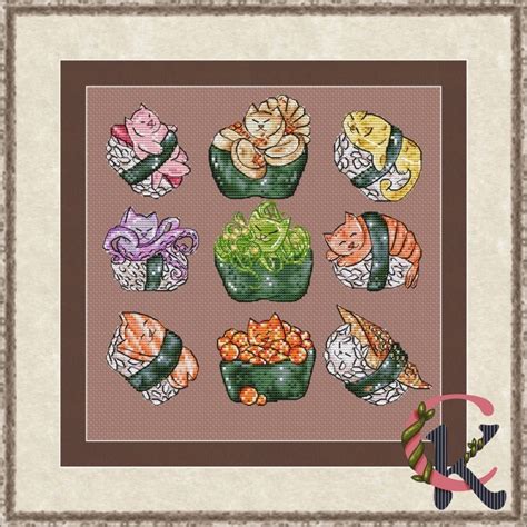 Sushi Cats Set Cross Stitch Pattern Code Sko Sophia Komkova Buy