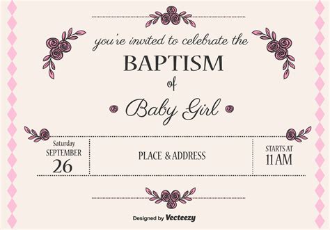 Baby Girl Baptism Vector Invitation 93188 Vector Art at Vecteezy