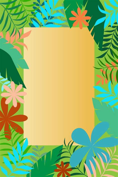 Marco Vectorial Con Hojas Tropicales Y Flores Para Pancarta Fondo