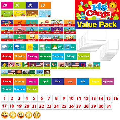 Buy SpriteGru 148 PCS Calendar Activity Weather Dry Erase Flashcards