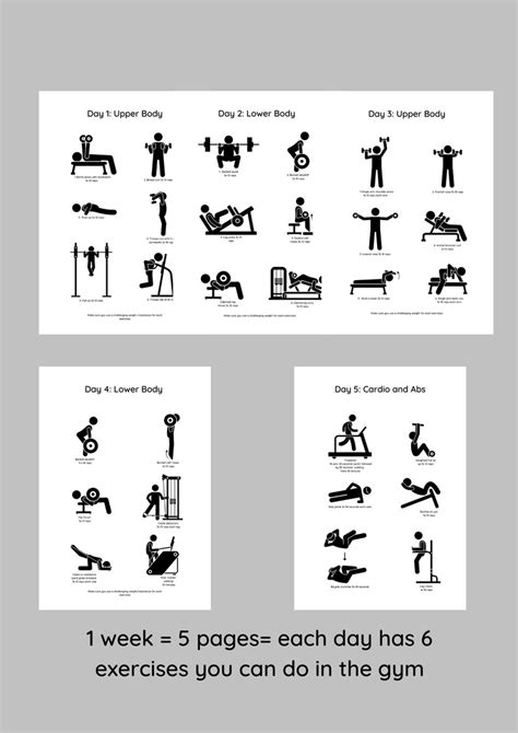 Week Gym Workout Plan Printable, 1 Week Workout Plan Digital Pdf,5 Days Digital Fitness Plan,gym ...