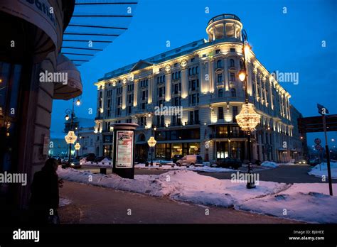 Luxury five 5 star hotel Bristol in central Warsaw in Poland at night ...