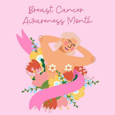 Breast Cancer Awareness Month Illustration With Ribbon Pink Flowers