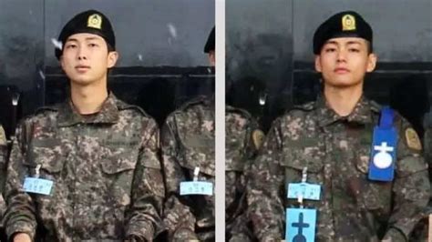 BTS members RM and Vs first photo in military uniform surfaces. ARMY ...