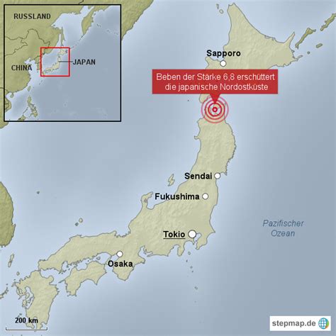 StepMap Erdbeben der Stärke 6 8 in Japan Landkarte für Japan