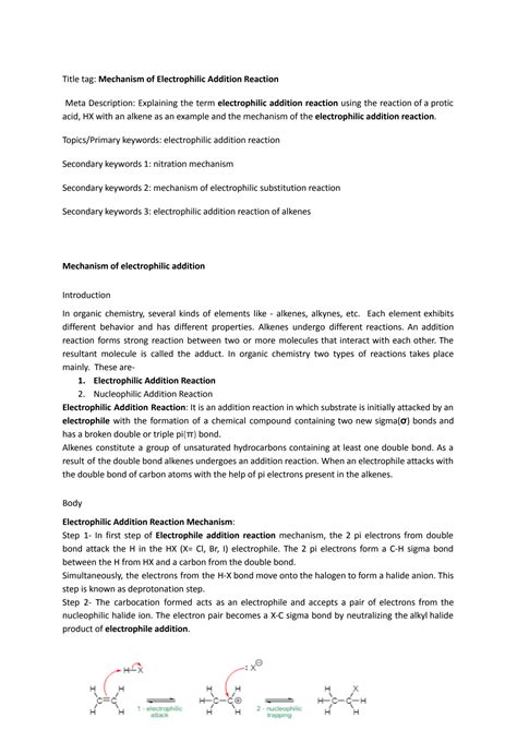 SOLUTION: Mechanism of electrophilic addition - Studypool