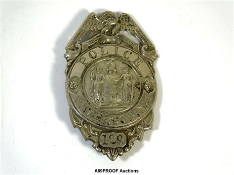 Vintage Police Badge Pin Paterson Nj 129 Obsolete Historic New Jersey