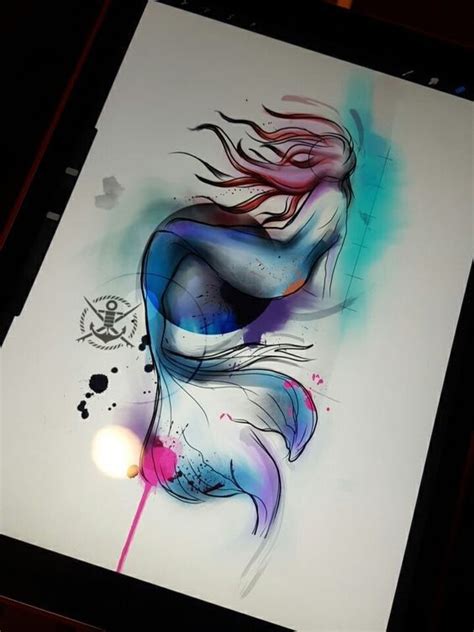 Impressive bright watercolor mermaid from back tattoo design | Watercolor mermaid, Mermaid ...