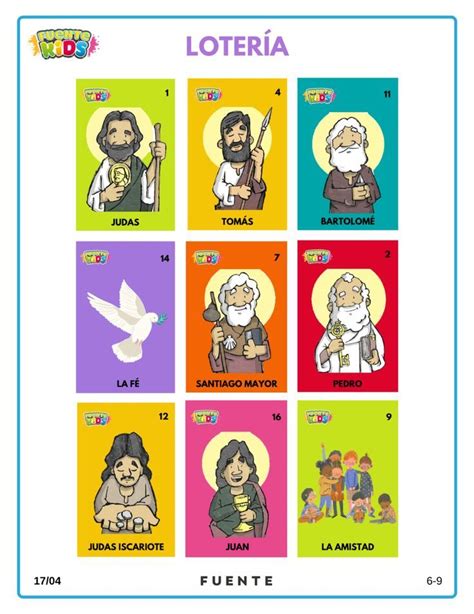 Lotería Los 12 discípulos de Jesús Juegos de la biblia Apóstoles de