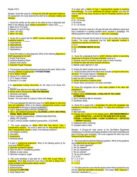 Nursing Test Np Iv For Academic Purpose Use Only Recalls Np