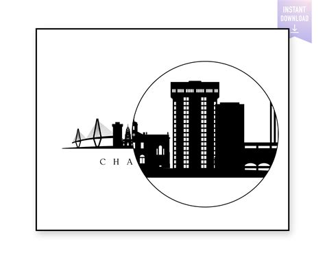 Charleston Skyline Print. Charleston SC Black Silhouette. Digital Print. Printable Wall Art ...