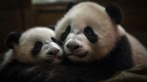 Premium AI Image | A mother and baby panda are cuddling together.