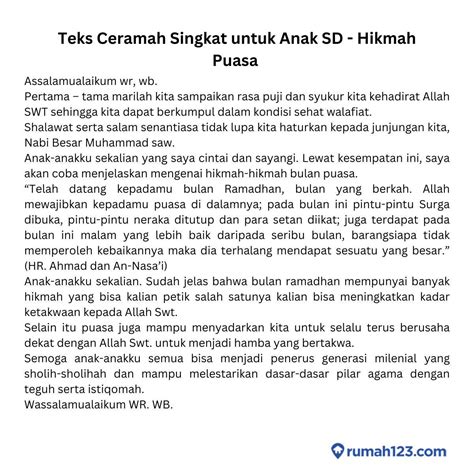 Contoh Teks Ceramah Singkat Ramadhan Untuk Anak Sd