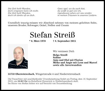 Traueranzeigen Von Stefan Strei Rz Trauer De