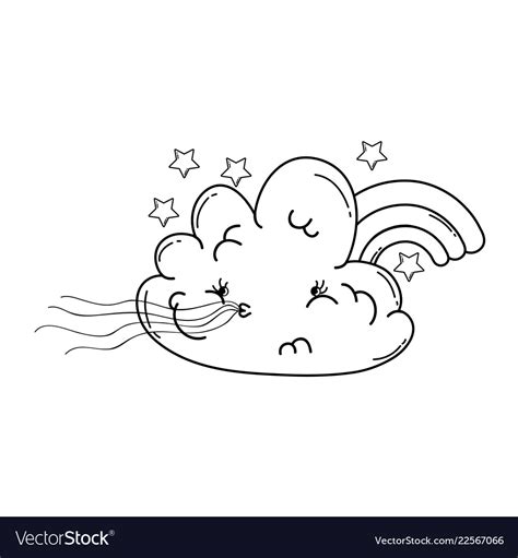 Cloud And Rainbow Cute Cartoon In Black White Vector Image