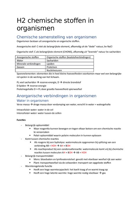 H Chemische Stoffen In Organismen H Chemische Stoffen In Organismen