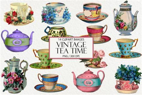 Vintage Tea Party Clipart Graphic by NiftyCraftyHouse · Creative Fabrica