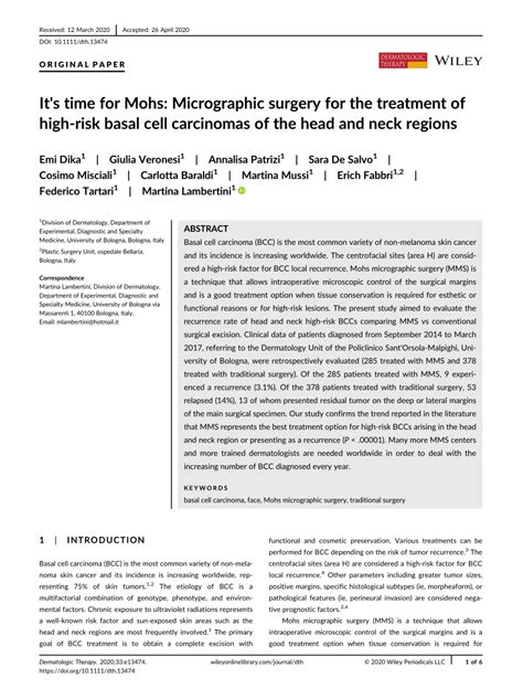 It S Time For Mohs Micrographic Surgery For The Treatment Of High‐risk Basal Cell Carcinomas Of