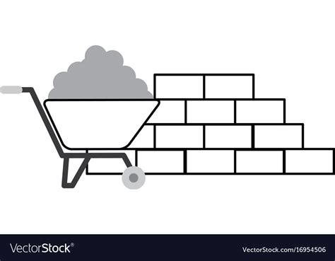 Wheelbarrow Construction With Bricks Wall Vector Image