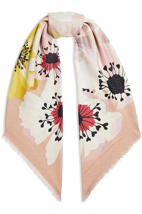 Buy Valentino Garavani Valentino Woman Frayed Metallic Floral Print Silk Blend Twill Scarf