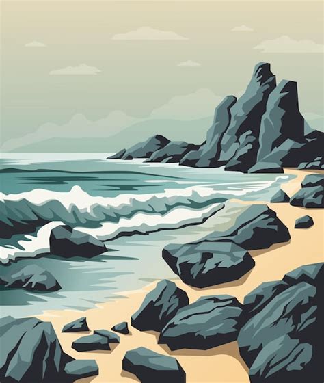 Premium Vector Seascape Illustration Rocks Stones Vector Graphics