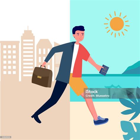 Annual Leave Concept Vector Illustration Businessman Going To The Beach