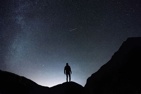 Hd Wallpaper Silhouette Of Man Standing On Hill During Starry Night