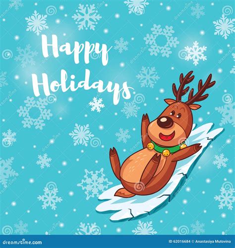 Happy Holidays Card With Cute Cartoon Deer Stock Vector Illustration