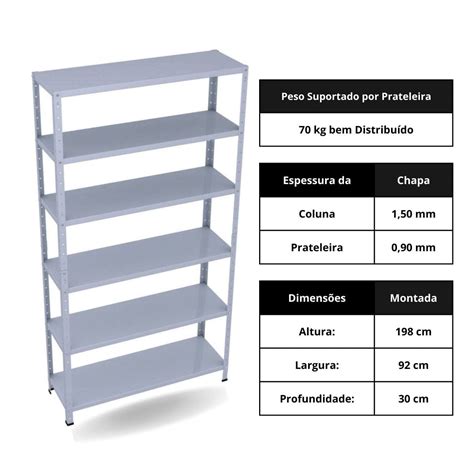 Estante De A O Prateleiras Refor Ada X X Cm Kg