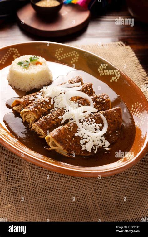 Chicken Enmoladas Also Known As Mole Poblano Enchiladas They Are A