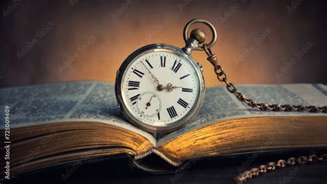 The clock lies on an old book. Clock as a symbol of time, the book is a ...