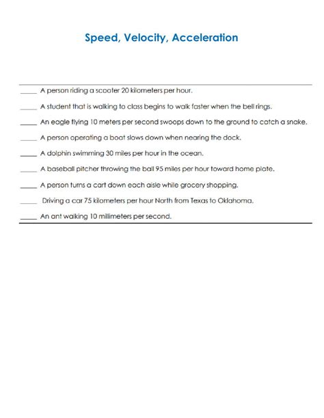 Speed Velocity Acceleration Online Exercise For Live Worksheets