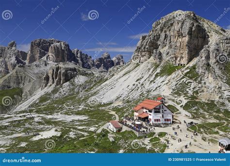 Locatelli Mountain Refugee Panorama From Tre Cime Trentino Dolomite