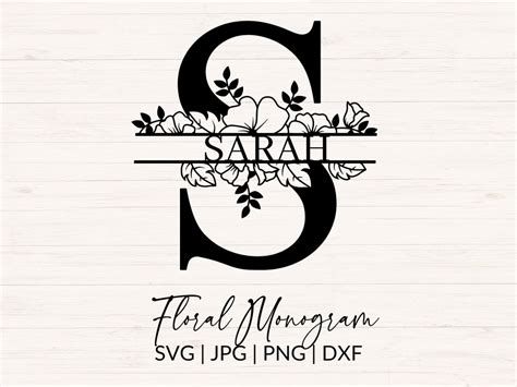 Floral Split Monogram Svg  Png Dxf Flower Monogram Clipart