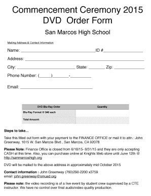 Fillable Online Smusd Commencement DVD Order Form 2015 Smusd Fax