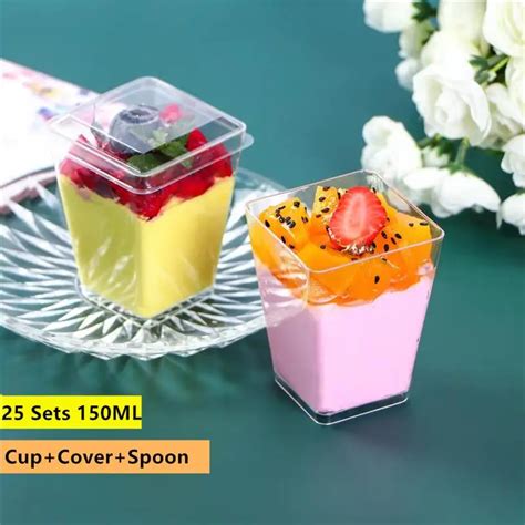 150ML Square Jelly Cup Disposable Pudding Cup Mini Mousse Cup With Lid