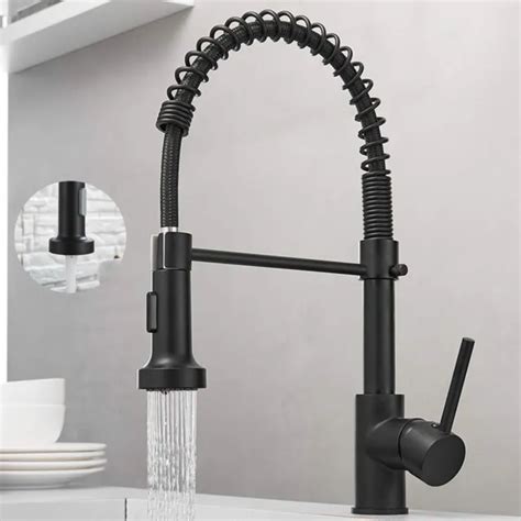 Matt Black Monobloc Kitchen Sink Mixer Tap With Pull Out Hose Spray