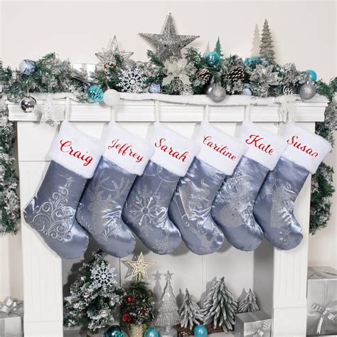 Christmas Stockings Personalized Name Stocking Luxury Blue Silk Stocking for Christmas Ornament ...