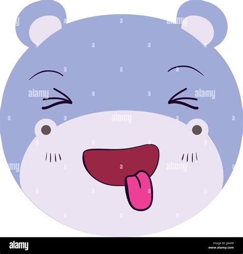 colorful caricature cute face of hippo sticking out tongue expression ...