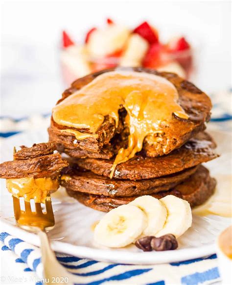 Banana Double Chocolate Chip Pancakes Gluten Free Maes Menu