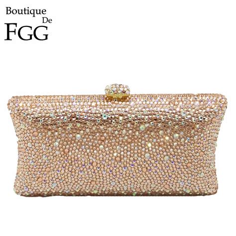 Champagne Diamond Women Crystal Clutch Evening Bags Bridal Wedding