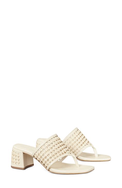 Tory Burch Raffia Block Heel Sandal In White Lyst