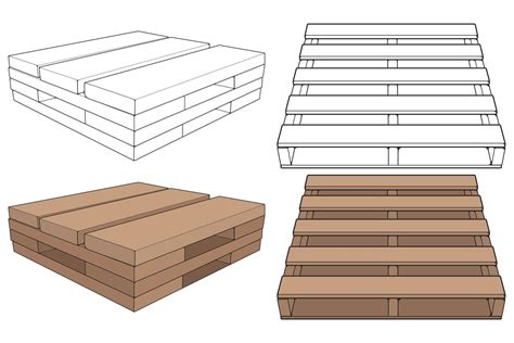 Set Of Wooden Pallet Vector Illustration On Black Background Isolated